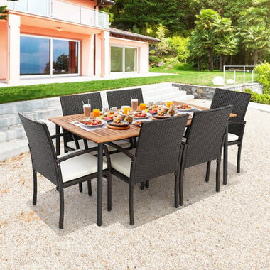  - 7 Pieces Patio Wicker Cushioned Dining Set with Umbrella Hole - Outdoor Style Company