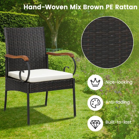  - 7 Pieces Patio Wicker Dining Set with Detachable Cushion and Umbrella Hole - Outdoor Style Company