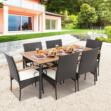  - 7 Pieces Patio Wicker Dining Set with Detachable Cushion and Umbrella Hole - Outdoor Style Company