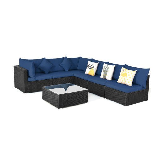  - 7 Pieces Sectional Wicker Furniture Sofa Set with Tempered Glass Top - Outdoor Style Company