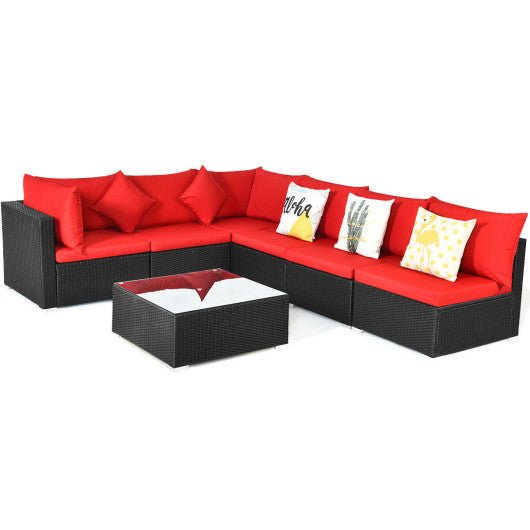  - 7 Pieces Sectional Wicker Furniture Sofa Set with Tempered Glass Top - Outdoor Style Company