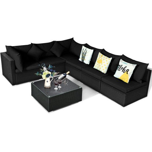  - 7 Pieces Sectional Wicker Furniture Sofa Set with Tempered Glass Top - Outdoor Style Company