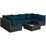  - 7 Pieces Sectional Wicker Furniture Sofa Set with Tempered Glass Top - Outdoor Style Company