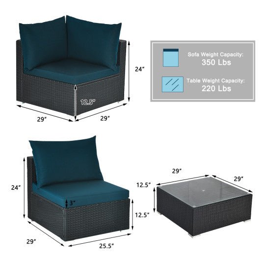  - 7 Pieces Sectional Wicker Furniture Sofa Set with Tempered Glass Top - Outdoor Style Company