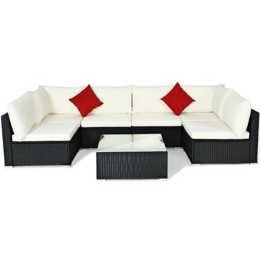  - 7 Pieces Sectional Wicker Furniture Sofa Set with Tempered Glass Top - Outdoor Style Company