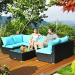  - 7 Pieces Sectional Wicker Furniture Sofa Set with Tempered Glass Top - Outdoor Style Company