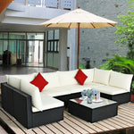  - 7 Pieces Sectional Wicker Furniture Sofa Set with Tempered Glass Top - Outdoor Style Company