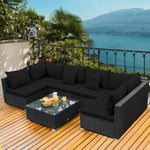  - 7 Pieces Sectional Wicker Furniture Sofa Set with Tempered Glass Top - Outdoor Style Company