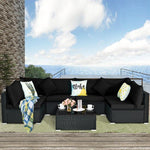  - 7 Pieces Sectional Wicker Furniture Sofa Set with Tempered Glass Top - Outdoor Style Company