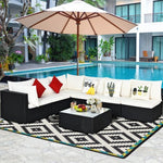  - 7 Pieces Sectional Wicker Furniture Sofa Set with Tempered Glass Top - Outdoor Style Company