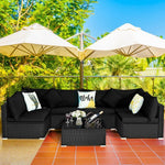  - 7 Pieces Sectional Wicker Furniture Sofa Set with Tempered Glass Top - Outdoor Style Company