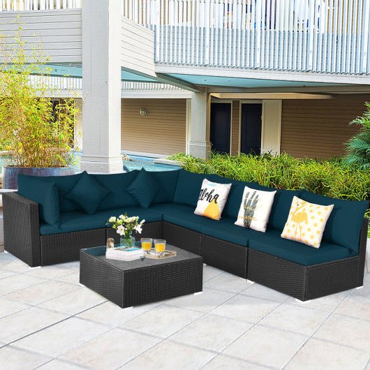  - 7 Pieces Sectional Wicker Furniture Sofa Set with Tempered Glass Top - Outdoor Style Company