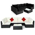  - 7 Pieces Sectional Wicker Furniture Sofa Set with Tempered Glass Top - Outdoor Style Company