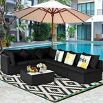  - 7 Pieces Sectional Wicker Furniture Sofa Set with Tempered Glass Top - Outdoor Style Company