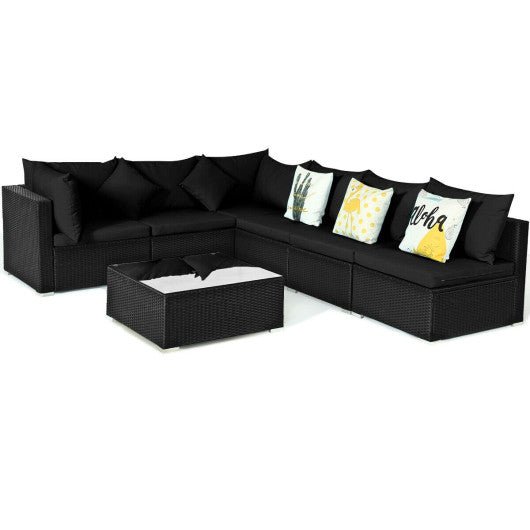  - 7 Pieces Sectional Wicker Furniture Sofa Set with Tempered Glass Top - Outdoor Style Company