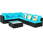  - 7 Pieces Sectional Wicker Furniture Sofa Set with Tempered Glass Top - Outdoor Style Company