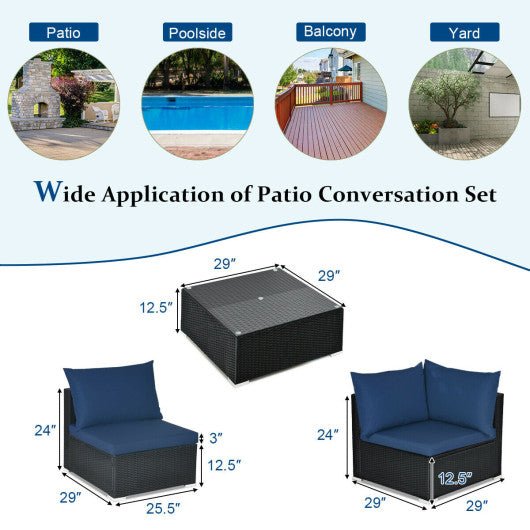  - 7 Pieces Sectional Wicker Furniture Sofa Set with Tempered Glass Top - Outdoor Style Company