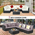  - 7 Pieces Sectional Wicker Furniture Sofa Set with Tempered Glass Top - Gray & Off White - Outdoor Style Company