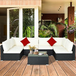  - 7 Pieces Sectional Wicker Furniture Sofa Set with Tempered Glass Top - Gray & Off White - Outdoor Style Company