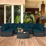  - 7 Pieces Sectional Wicker Furniture Sofa Set with Tempered Glass Top - Peacock Blue - Outdoor Style Company