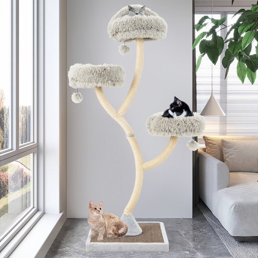  - 70 Inch Tall Cat Tree 4 - Layer Cat Tower with 3 Perches and Dangling Balls - Outdoor Style Company