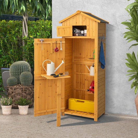  - 71 Inch Tall Garden Tool Storage Cabinet with Lockable Doors and Foldable Table - Outdoor Style Company