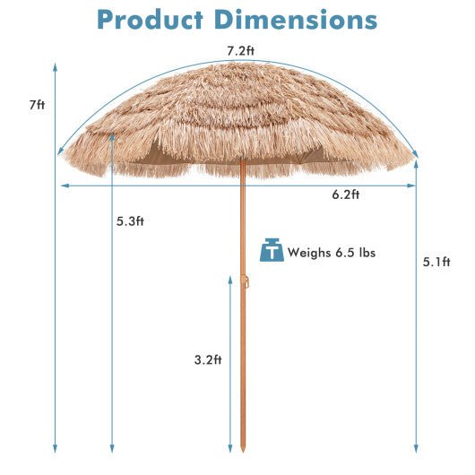  - 7.2 Feet Patio Thatched Tiki Umbrella Hawaiian Hula Beach Umbrella - Outdoor Style Company