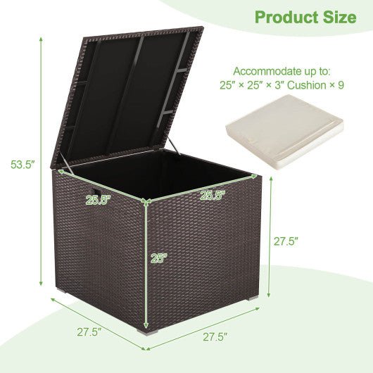  - 72 Gallon Rattan Outdoor Storage Box with Zippered Liner and Solid Pneumatic Rod - Outdoor Style Company