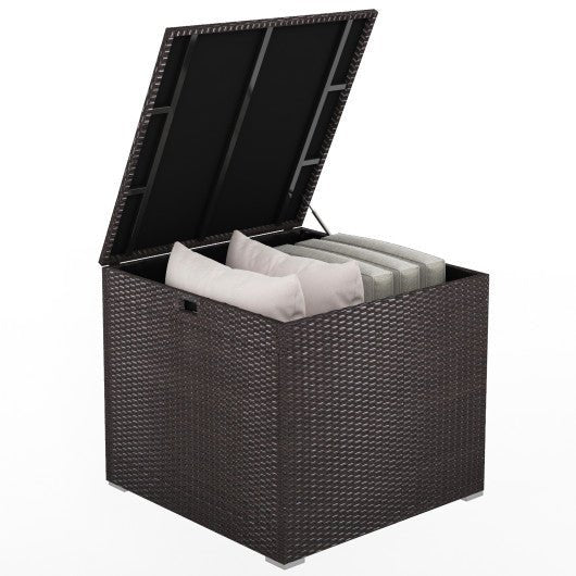  - 72 Gallon Rattan Outdoor Storage Box with Zippered Liner and Solid Pneumatic Rod - Outdoor Style Company