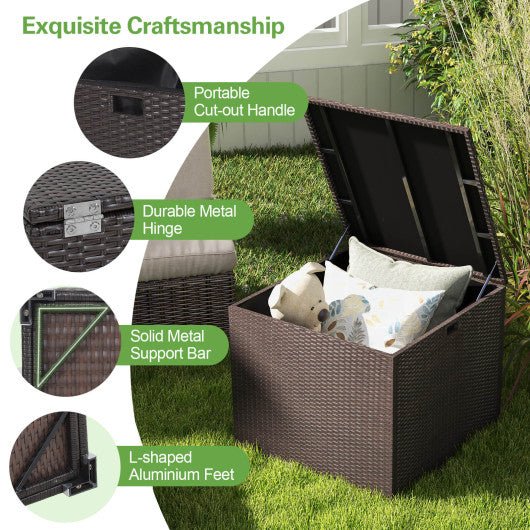  - 72 Gallon Rattan Outdoor Storage Box with Zippered Liner and Solid Pneumatic Rod - Outdoor Style Company