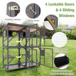  - 72 Inch Large Wooden Cat House Catio Kitten Enclosure on Wheels with Weatherproof Asphalt Roof - Outdoor Style Company