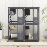  - 72 Inch Large Wooden Cat House Catio Kitten Enclosure on Wheels with Weatherproof Asphalt Roof - Outdoor Style Company