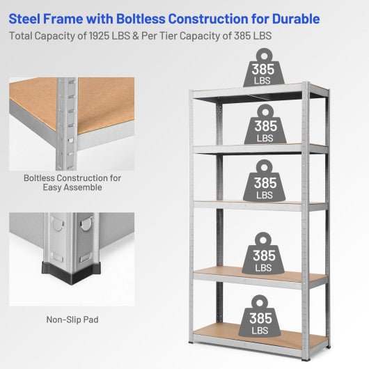  - 72 Inch Storage Rack with 5 Adjustable Shelves for Books Kitchenware - Outdoor Style Company