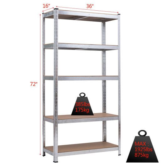  - 72 Inch Storage Rack with 5 Adjustable Shelves for Books Kitchenware - Outdoor Style Company