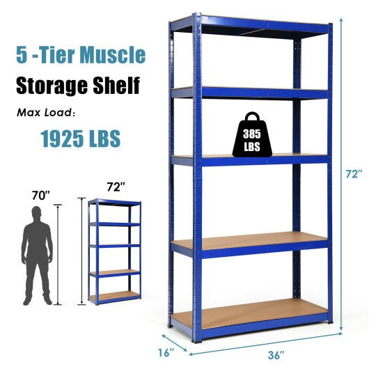  - 72 Inch Storage Rack with 5 Adjustable Shelves for Books Kitchenware - Outdoor Style Company