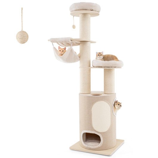  - 74 Inches Tall Wooden Cat Tower Tree with 2 - Story Cat Condo and Washable Cushions - Outdoor Style Company