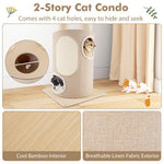  - 74 Inches Tall Wooden Cat Tower Tree with 2 - Story Cat Condo and Washable Cushions - Outdoor Style Company