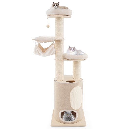  - 74 Inches Tall Wooden Cat Tower Tree with 2 - Story Cat Condo and Washable Cushions - Outdoor Style Company