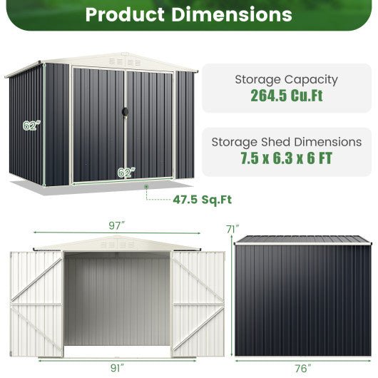  - 7.5 x 6.3 FT Metal Outdoor Storage Shed with Lockable Door - Outdoor Style Company