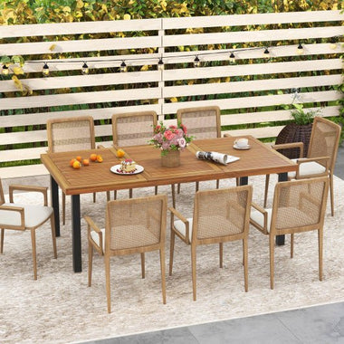  - 79 Inch Acacia Wood Dining Table 8 - Person Patio Table with 1.9 Inch Umbrella Hole and Adjustable Foot Pads - Outdoor Style Company