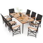  - 79 Inch Outdoor Acacia Wood Dining Table and 8 Rattan - woven Dining Chairs with Umbrella Hole - Outdoor Style Company