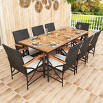  - 79 Inch Outdoor Acacia Wood Dining Table and 8 Rattan - woven Dining Chairs with Umbrella Hole - Outdoor Style Company