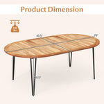  - 79 Inch Oval Patio Dining Table with Umbrella Hole and Acacia Wood Tabletop for 8 People - Outdoor Style Company