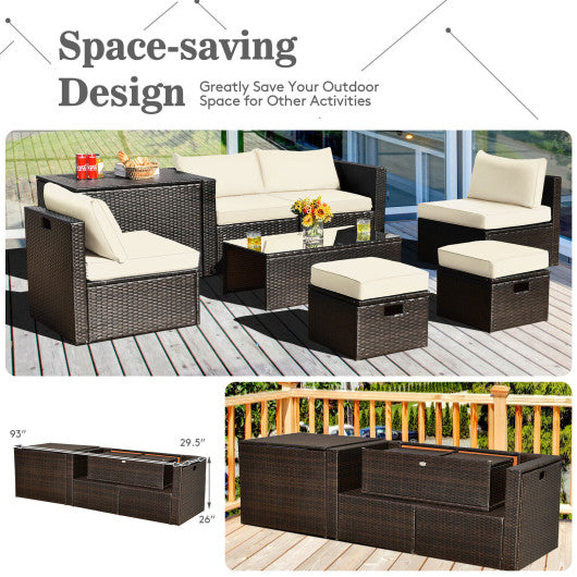  - 8 Pieces Patio Space - Saving Rattan Furniture Set with Storage Box and Waterproof Cover - Outdoor Style Company