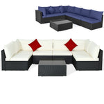  - 7 Pieces Sectional Wicker Furniture Sofa Set with Tempered Glass Top - Outdoor Style Company