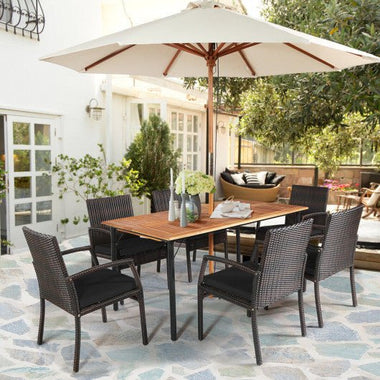  - 7Pcs Patio Rattan Cushioned Dining Set with Umbrella Hole - Outdoor Style Company