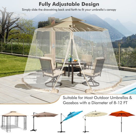  - 8 - 12 Feet Patio Umbrella Table Mesh Screen Cover Mosquito Netting - Beige - Outdoor Style Company