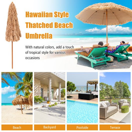  - 8 Feet Patio Thatched Tiki Umbrella Hawaiian Hula Beach Umbrella - Outdoor Style Company