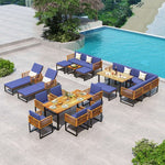  - 8 Pieces Patio Acacia Wood Dining Table Set with Ottoman Cushions - Outdoor Style Company