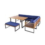  - 8 Pieces Patio Acacia Wood Dining Table Set with Ottoman Cushions - Outdoor Style Company